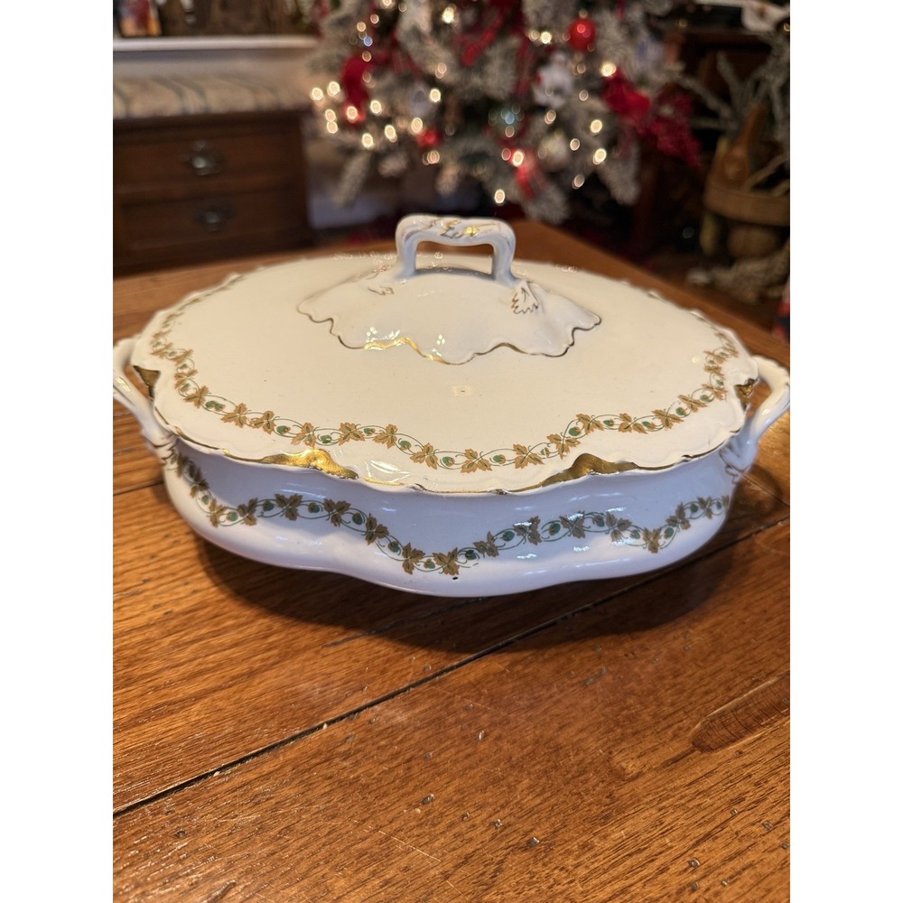 Vintage J&G Meakin Hanley England Covered Serving Dish With Gold Gilt & Floral D